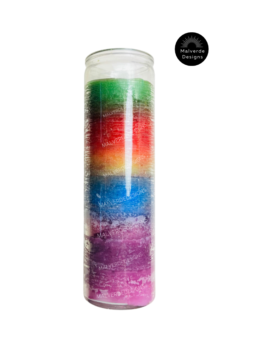 7 color Glass Candle, Vela De Siete Colores