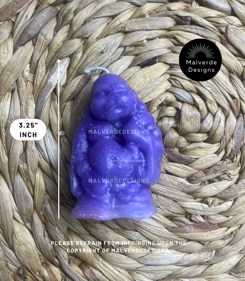 Bougie Figure Bouddha Violette 3,25 pouces, Succès et Abondance, Bougie Chance et Fortune, Vela Buda Morada de Figura de 3.25 pulgadas, Éxito y Abundancia