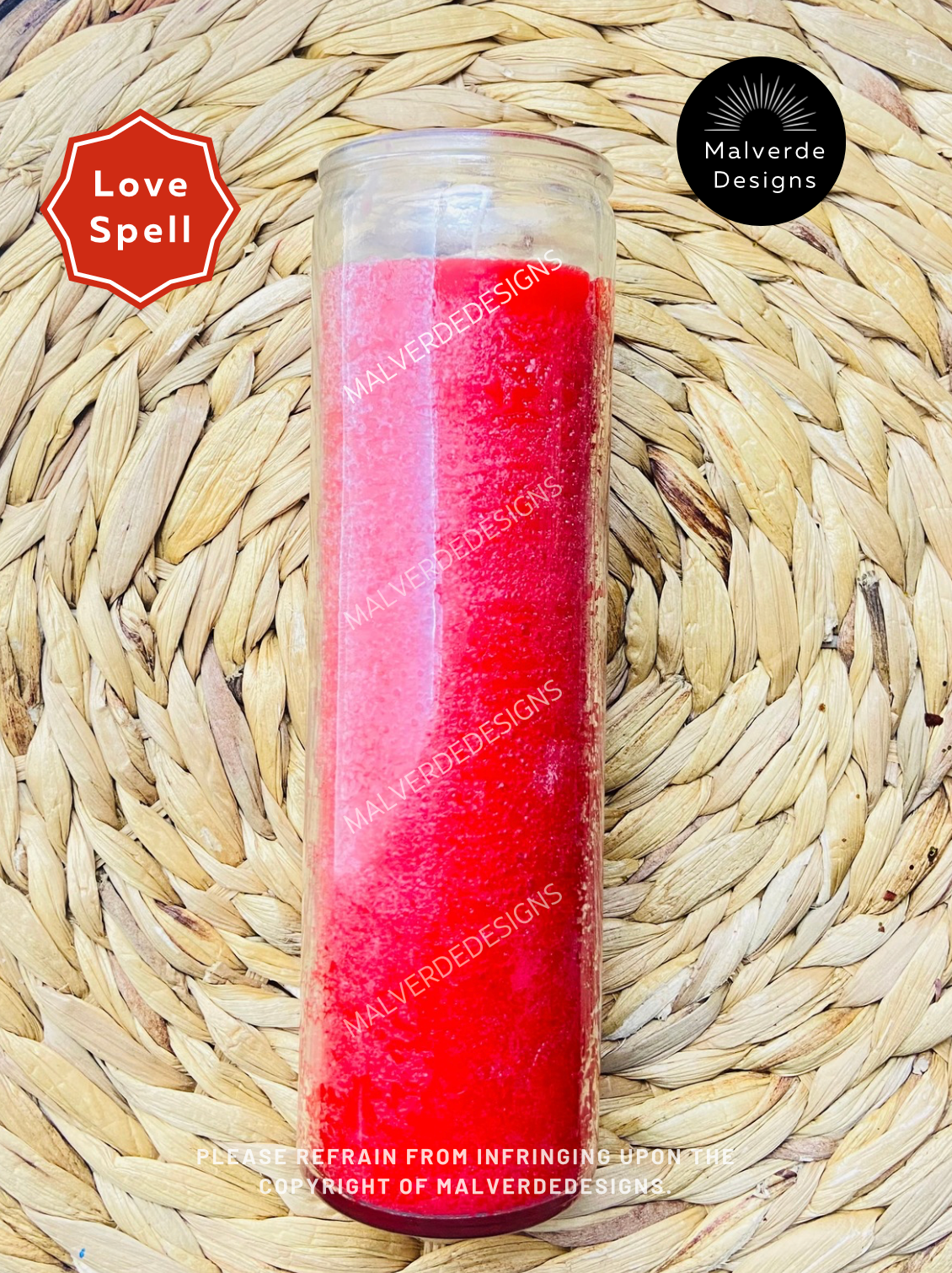 Red Love Glass Candle, Vela de Amor Rojo de Vidrio, Love Spell, Hechizo de Amor