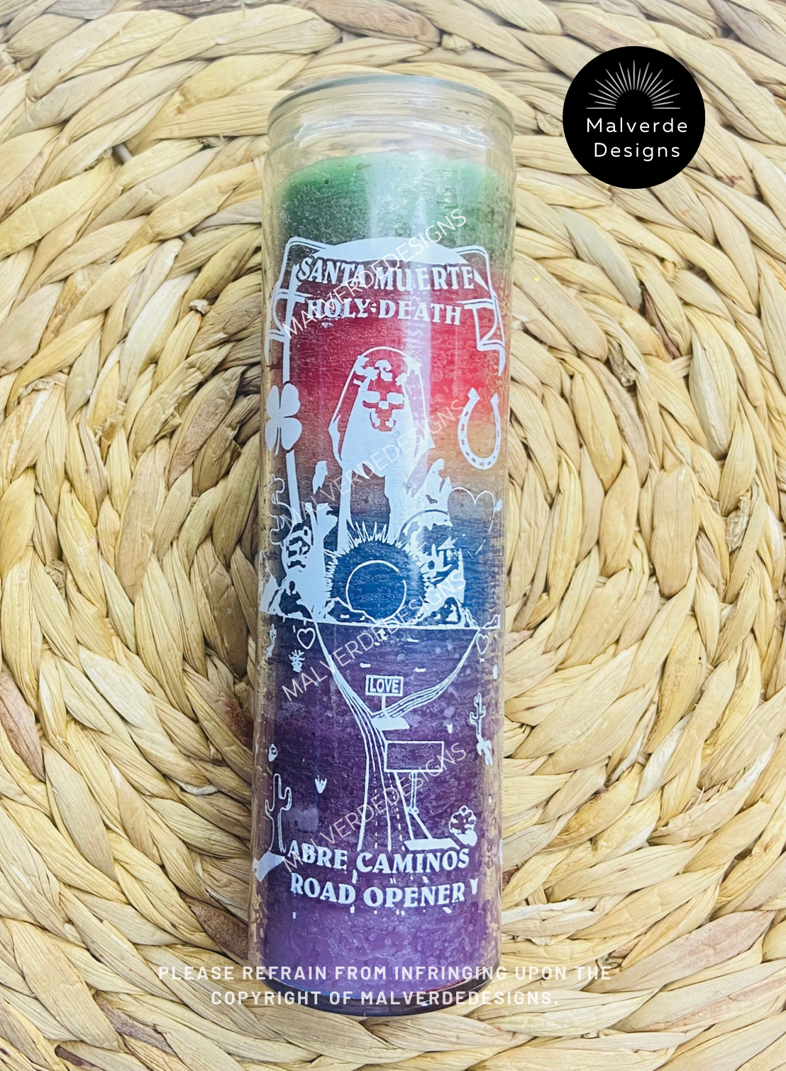 Open Roads Holy Death Glass Candle, Cleansing Candle, Vela de Abre Camino de la Santa Muerte