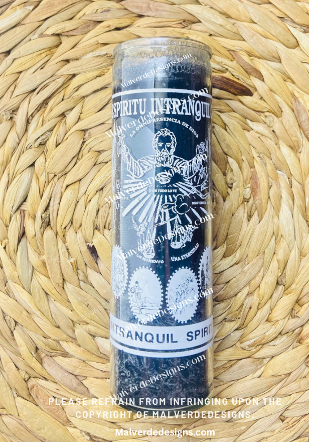 Intranquil Spirit Black Prayer Candle, Velas Espiritual de Intranquilo Negro