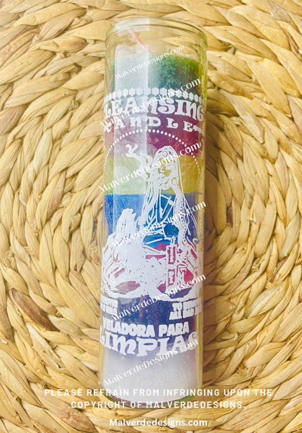 Cleansing 7 color Glass Candle, Vela De Limpia De Siete Colores