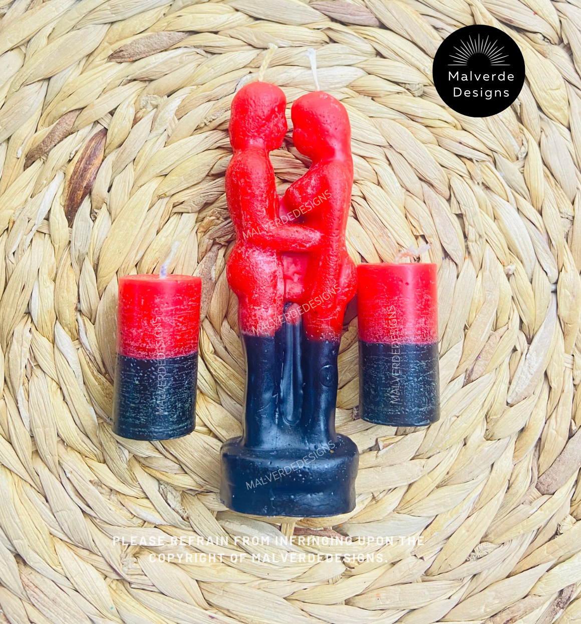 Reversible Couples Candle Set , Black & Red Bending Candle, Velas de Pareja Reversible, Negara y Rojo conjunto