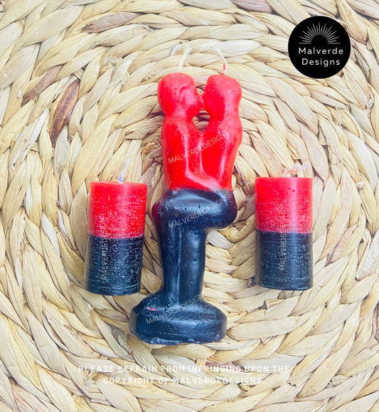 Reversible Couples Candle Set , Black & Red Bending Candle, Velas de Pareja Reversible, Negara y Rojo conjunto