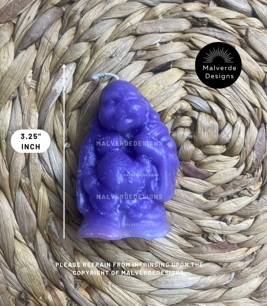 Purple Buddha Figure Candle 3.25" Inch, Success and Abundance, Fortune and Luck candle, Vela Buda Morada de Figura de 3.25 pulgadas, Éxito y Abundancia