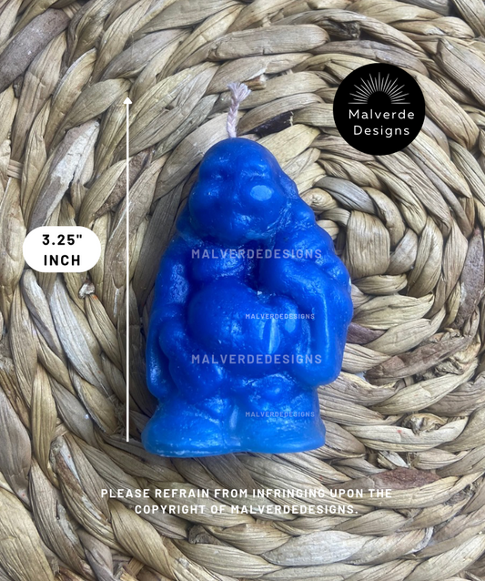 Blue Buddha Figure Candle 3.25" Inch, Success and Abundance, Fortune and Luck candle, Vela Buda Azul de Figura de 3.25 pulgadas, Éxito y Abundancia