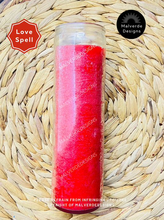 Red Love Glass Candle, Vela de Amor Rojo de Vidrio, Love Spell, Hechizo de Amor