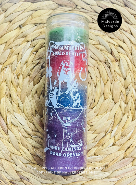 Open Roads Holy Death Glass Candle, Cleansing Candle, Vela de Abre Camino de la Santa Muerte