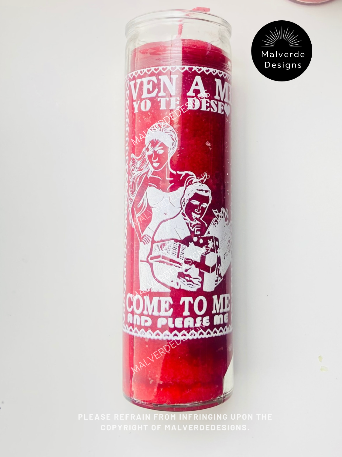 Come To me and please me Love Glass Candle, Vela de Amor Rojo Ven a Mi Yo Te Deseo, Love Spell, Hechizo de Amor (Copy)
