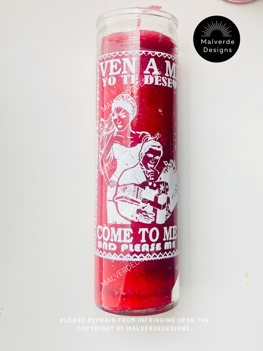 Come To me and please me Love Glass Candle, Vela de Amor Rojo Ven a Mi Yo Te Deseo, Love Spell, Hechizo de Amor (Copy)