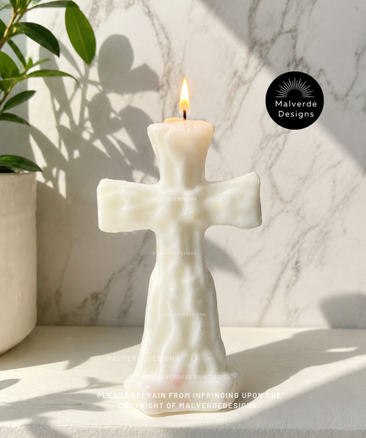 White Cross, Spiritual Religious cross candle, Aura Cleansing, Protection, Home Blessings, Vela de Cruz