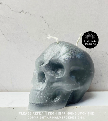Silver Skull Candle, Skull Candles, Vela de calavera plata, Velas de Calavera
