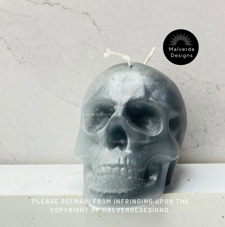 Silver Skull Candle, Skull Candles, Vela de calavera plata, Velas de Calavera